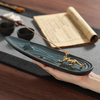 1Pc Metal Gold Dragon Incense Stick Burner Dragon Incense Holder Mini Sandalwood Censer Aromatherapy Home Office Decor