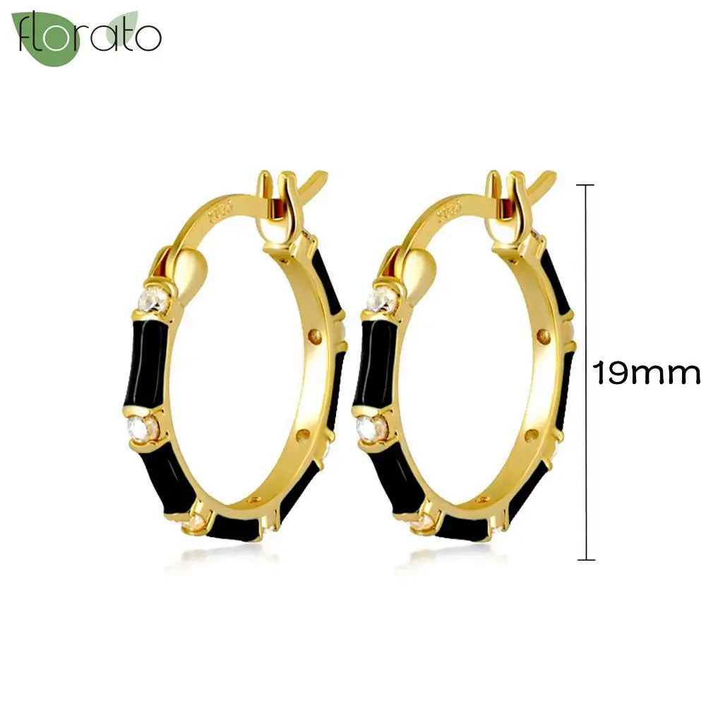 925 Sterling Silver Needle Fashion Round Pendant Small Earrings Luxury Gold Hoop Earrings for Women Premium Black Jewelry Gifts - AMULET RING STORE