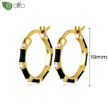 925 Sterling Silver Needle Fashion Round Pendant Small Earrings Luxury Gold Hoop Earrings for Women Premium Black Jewelry Gifts - AMULET RING STORE