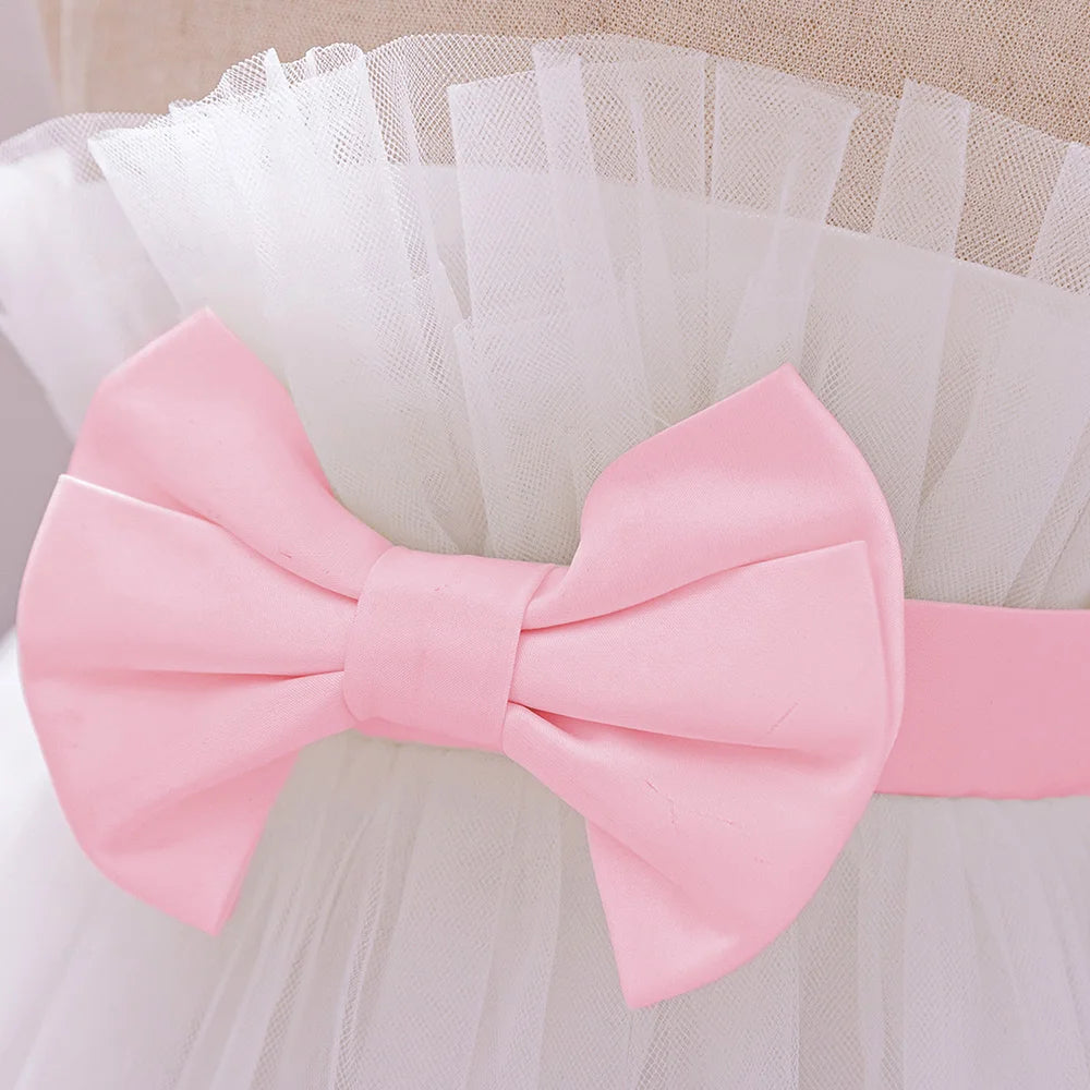 Toddler Flower Bow Party Baby Girl Dress Sequins Wedding Bridesmaids Dress for Girls Elegant 1st Birthday Evening Prom Costumes