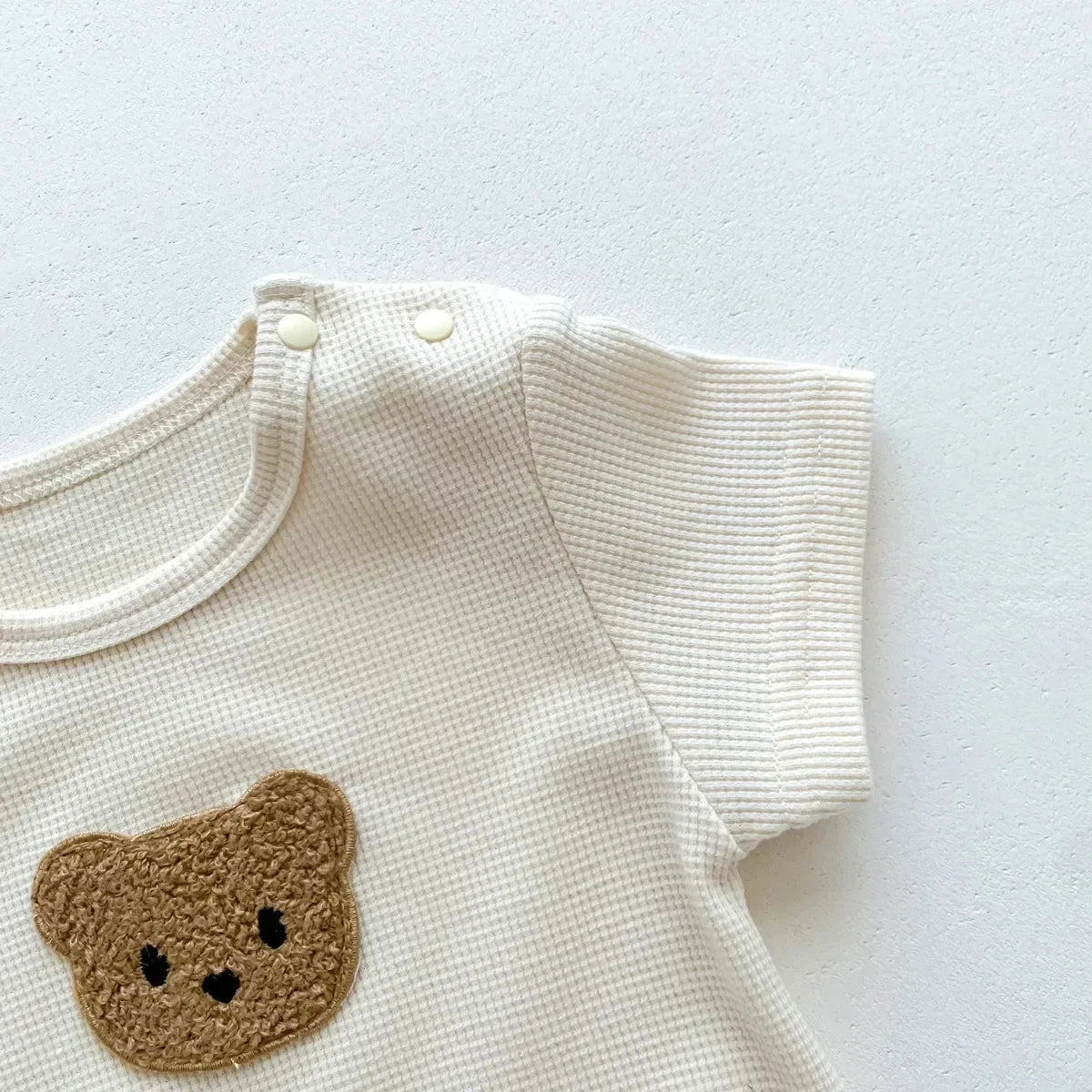 Cotton Romper Gift Hat with Ear New In Summer Kids Baby Girls Boys Short Sleeve Waffle Patch Bear Infant Newborn Jumpsuits - AMULET RING STORE