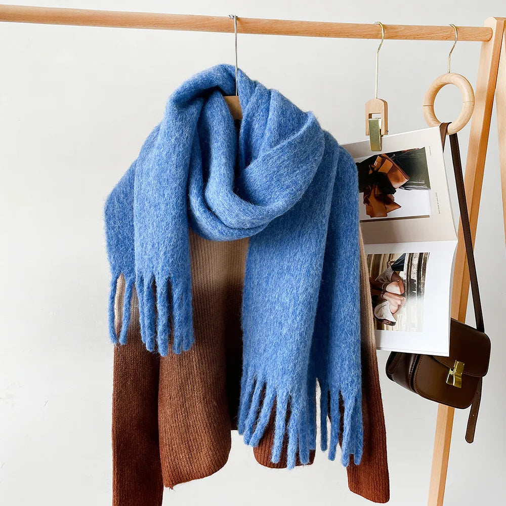 Korean Version Stylish Solid Scarf Women Men Autumn Winter Wool Blend Soft Pulled Mufller Female Male Versatile Pink Shawl Girl