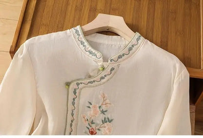 Casual Loose Blouse Shirt Women Clothes Summer Cotton Linen Ladies Tops Tee Blusas Vintage Embroidery Woman Shirt Camiseta Mujer
