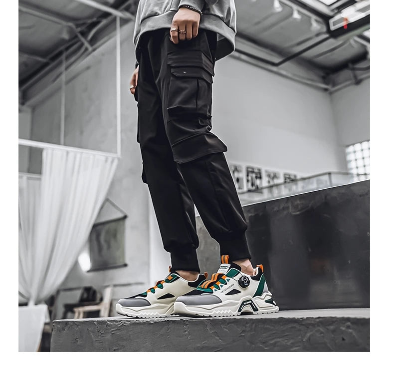 Men's Korean rotating buckle fashion casual sports shoes four season soft soled non slip outdoor running shoes student sneakers - AMULET RING STORE