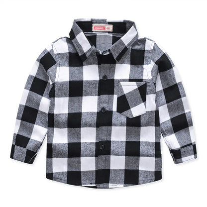 Autumn Children Boy Clothes Red Black Plaid Shirts Kid Single Breasted Lapel Top Spring Baby Fashion Party Outfits
