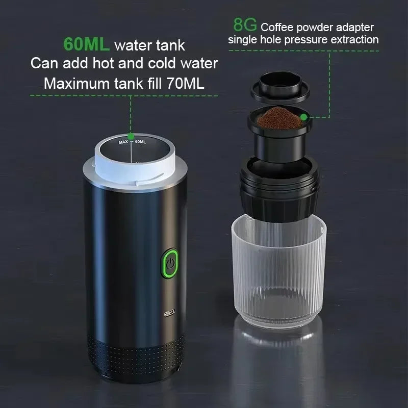 3-in-1 Portable Capsule Coffee Maker, Wireless Heating Electric Espresso Coffee Maker for Car Home, Travel Camping Coffee Maker - AMULET RING STORE