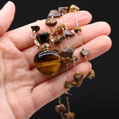 Perfume Bottle Necklace Natural Stone Tiger Eye Perfume Bottle Pendant For Women Christmas Halloween Gift Chain 80cm - AMULET RING STORE