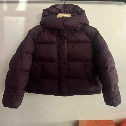 Women's Hooded Purple Cotton Jacket - Quilted Design, Warm Winter Coat, Casual Cold-Weather Outerwear