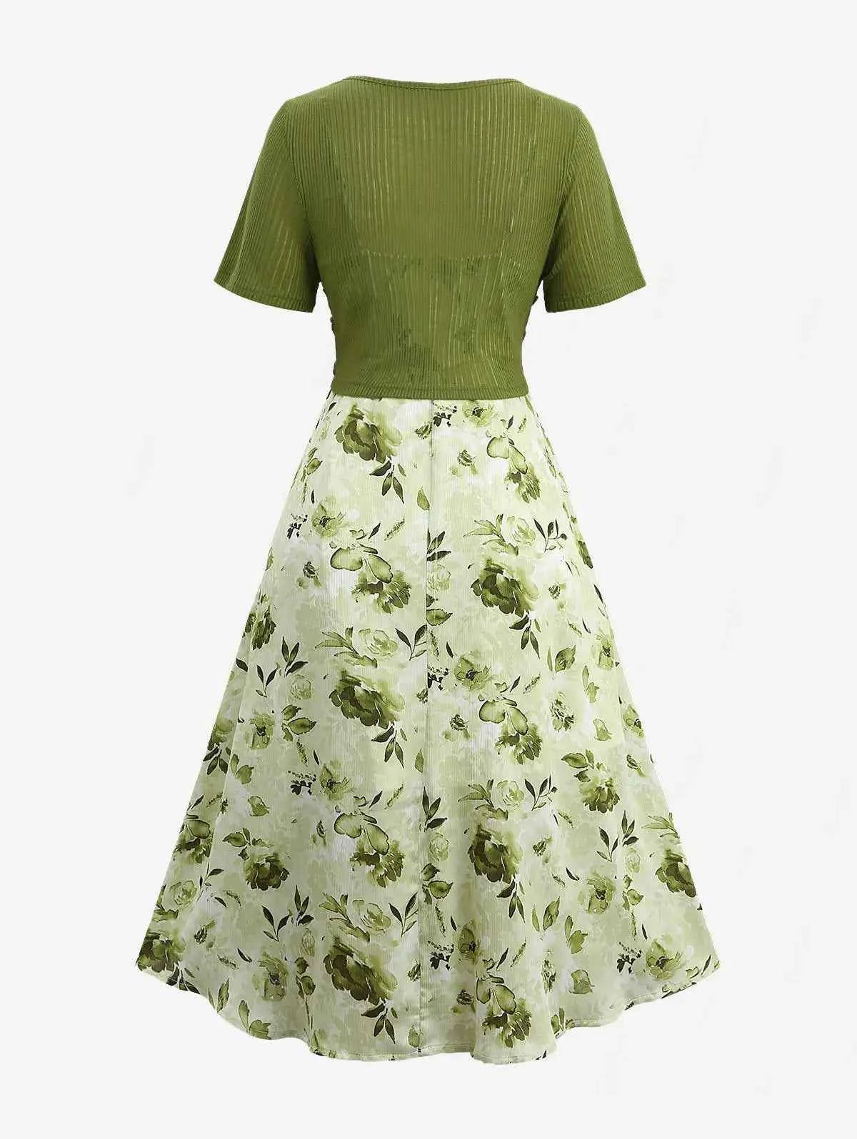 ROSEGAL Plus Size Women Floral Sundress Set Lace Up Ribbed Crop Top And Ruffles Floral Leaf Print Twist Cami Dres New Arrived