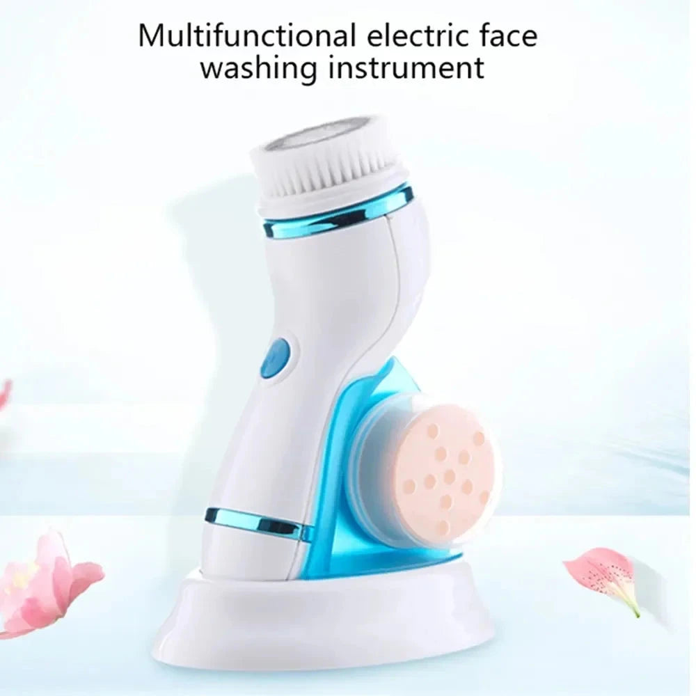 4 in 1 Electric Face Cleansing Brush Waterproof Ultrasonic Facial Massager Pore Washing Cleaner Auto Rotating Blackhead Remover