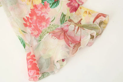 European style new women's fashion versatile temperament flower print layered decorative long sleeve shirt