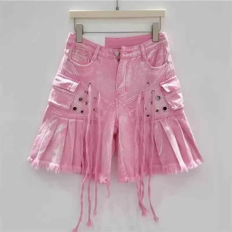 Streetwear American Vintage Heavy Industry Washed Holes and Burrs Denim Shorts Y2 Gothic Old Multi-pocket Casual Joker Pants