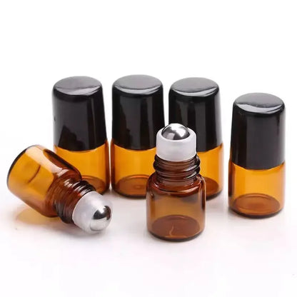 50pcs 1ml 2ml 3ml 5ml Glass Roll On Bottles For Essential Oils Amber Refillable Glass Roller Metal Oil Vials Mini Bottle - AMULET RING STORE