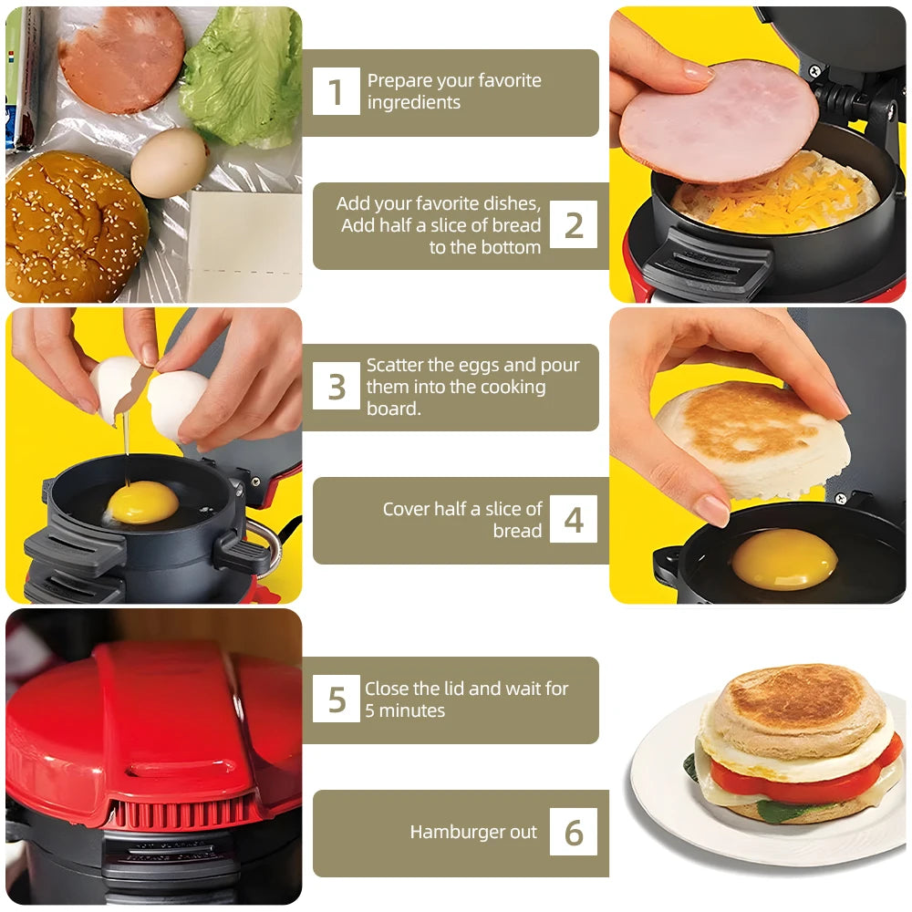 Portable Burger Sandwich Omelette Toaster Maker Breakfast Sandwich Hamburger Maker with Egg Cooker Ring Non Stick for Pancakes - AMULET RING STORE