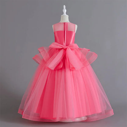 Lovely Yellow Flower Girl Dress Baby First Communion Gowns Wedding Thin Length Bow Belt Kids Birthday Gift Ball Party Clothing