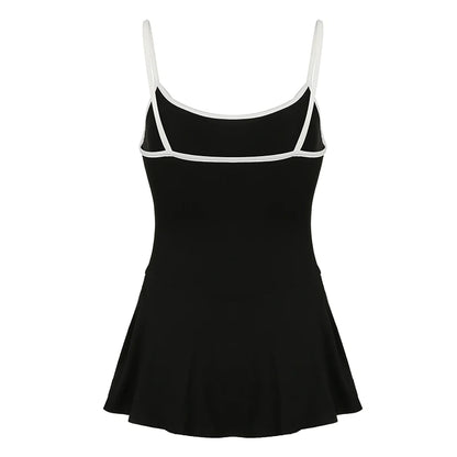 HEYounGIRL Tennis Style Spaghetti Strap Mini Dress Letter Print Contrast Color Sleeveless Women Short Dresses Summer Casual - AMULET RING STORE