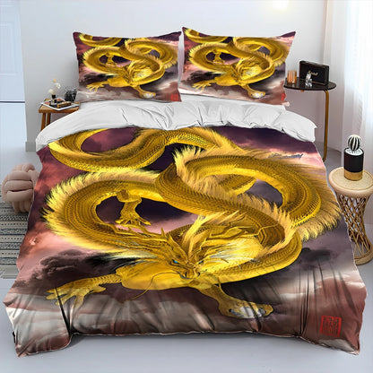 Dragon Cartoon Comforter Bedding Set,Duvet Cover Bed Set Quilt Cover Pillowcase,King Queen Size Bedding Set for Adult Child Gift