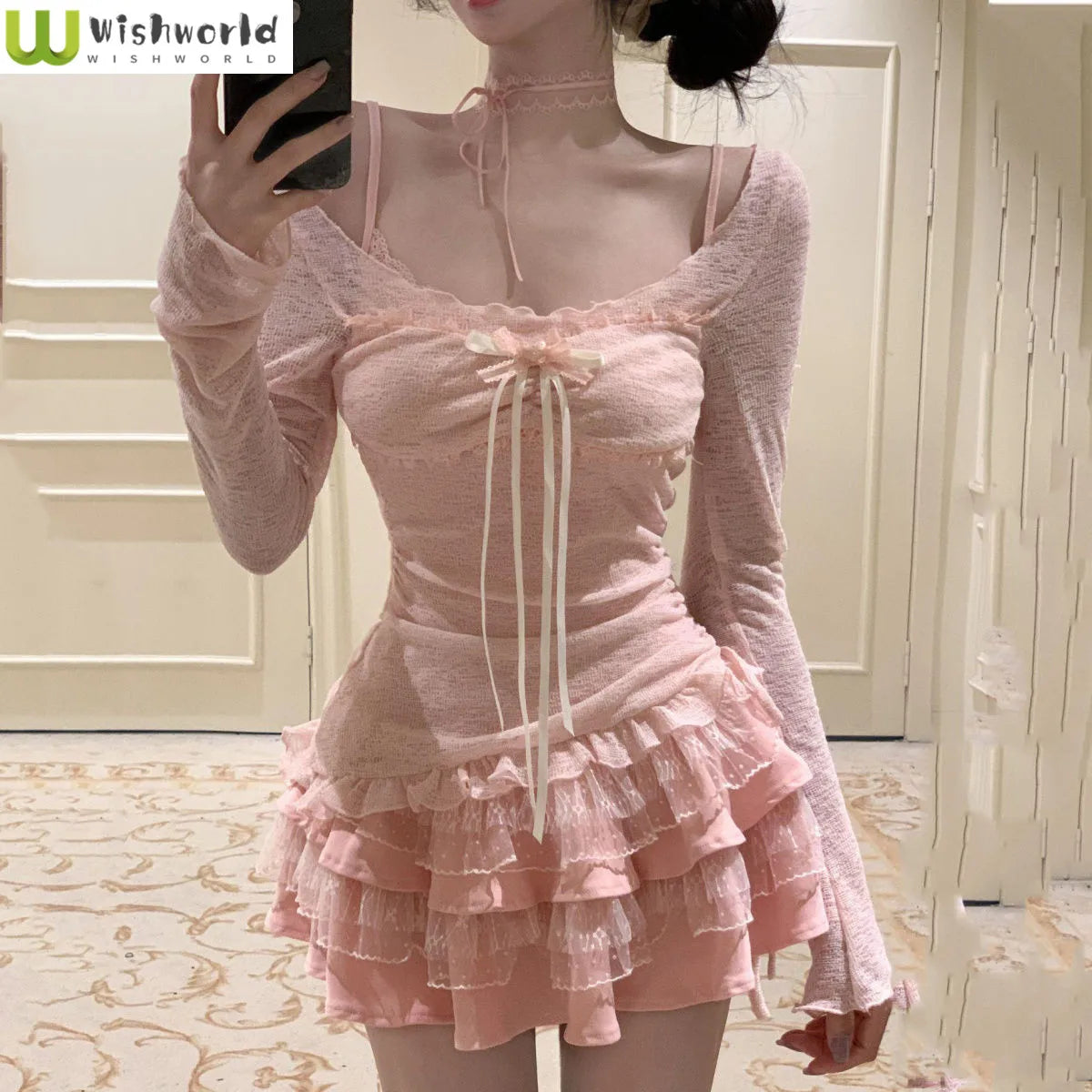 Spring and Summer Girl Temperament Pure Desire Style Lace Sweet New Suspender Cardigan Dress Two-piece Set