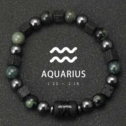 12 Zodiac Signs Natural Stone Bracelets Taurus Cancer Virgo Pisces Bracelets Ladies Men Couples Gift Bracelet aquarius