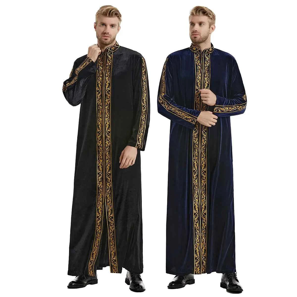 2025  Muslim golden velvet embroidered robe hui thickened embroidered famous thobe for men