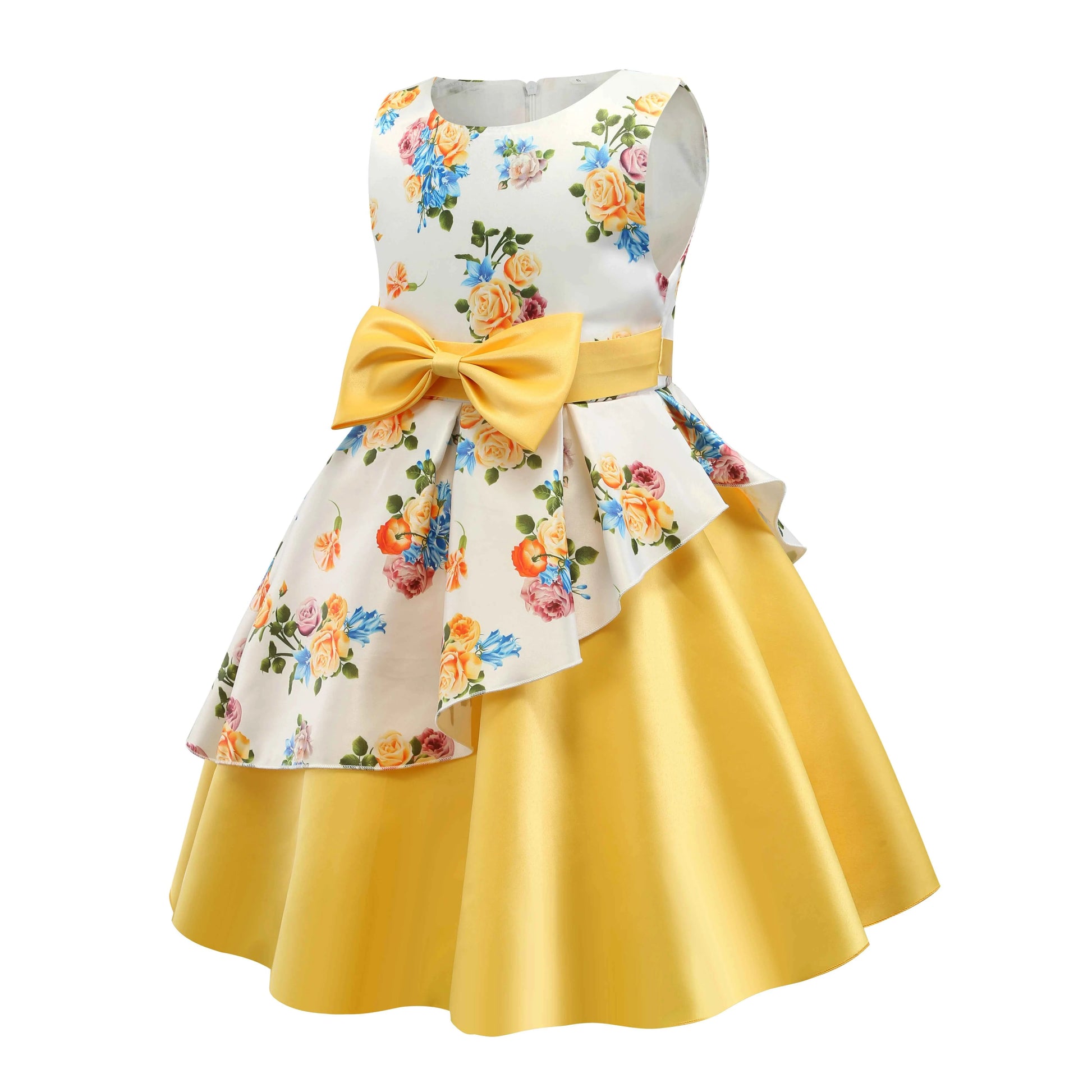 2025 New Girls' Dress - Sleeveless Bow Peplum Dress - Lace Princess Dress - National Day Party Children's Dress