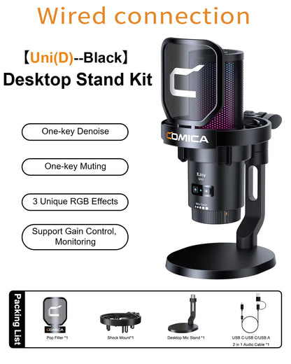 COMICA Uni D Uni A Wired USB Gaming Microphone for PC Laptop Phone Noise Cancellation Condenser Mic With RGB Lighting