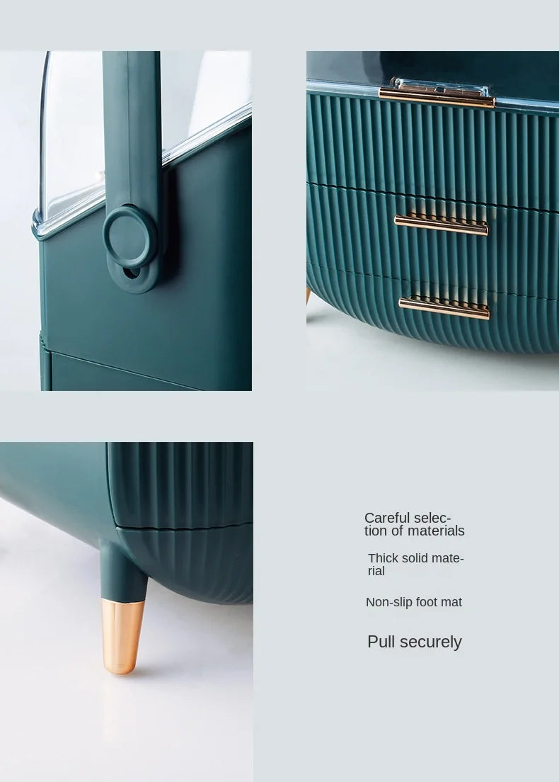 Large Cosmetic Storage Box Desktop Capacity Dustproof Storage Rack Vanity Lipstick Cosmetics Jewelry Storage Cabinet Organizer - AMULET RING STORE