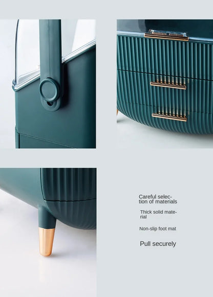 Large Cosmetic Storage Box Desktop Capacity Dustproof Storage Rack Vanity Lipstick Cosmetics Jewelry Storage Cabinet Organizer - AMULET RING STORE