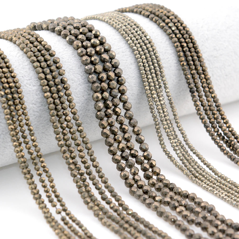 Natural Pyrite Faceted Round / Rondell Beads 2mm,3mm,4mm,1x2mm,2x3mm，for Jewelry Making Bracelet Necklace Beads DIY Wholesale - AMULET RING STORE