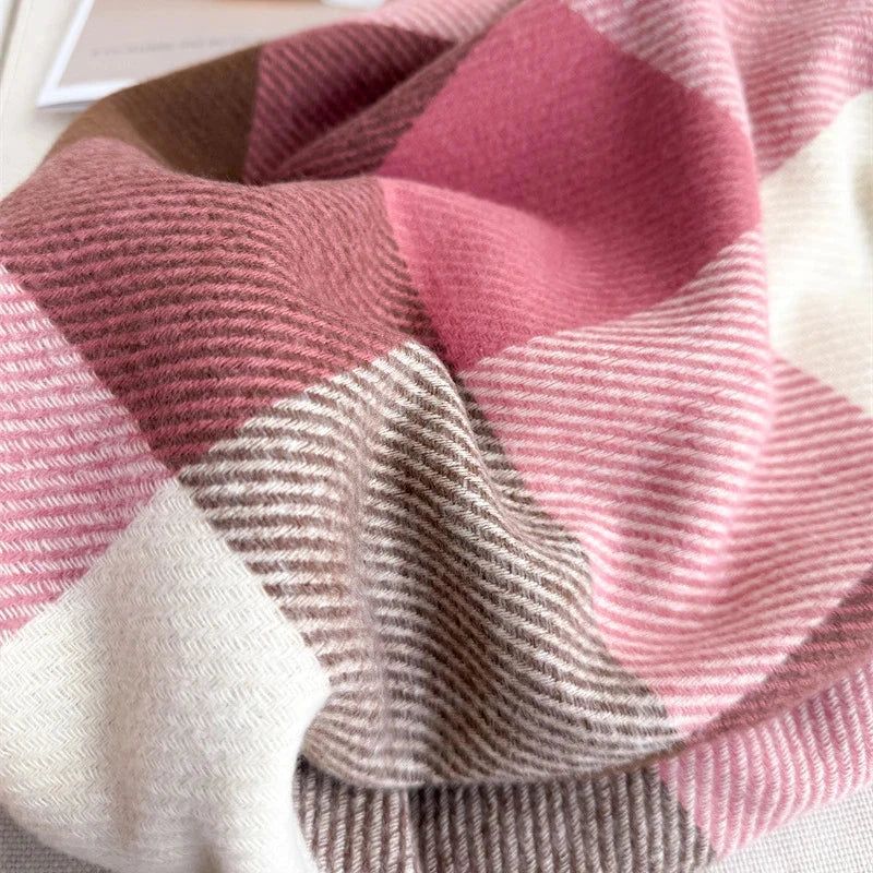 Plaid Imitation Cashmere Blanket Winter Women Scarf Designer Thick Warm Pashmina Shawl Wraps Tassel Poncho Stoles Echarpe Unisex