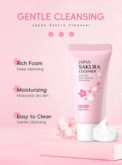 LAIKOU Japan Sakura Cleanser Gentle Deep Cleaning Oil Control Moisturizing Shrink Pores Face Skin Care Skin Cleanser 50g