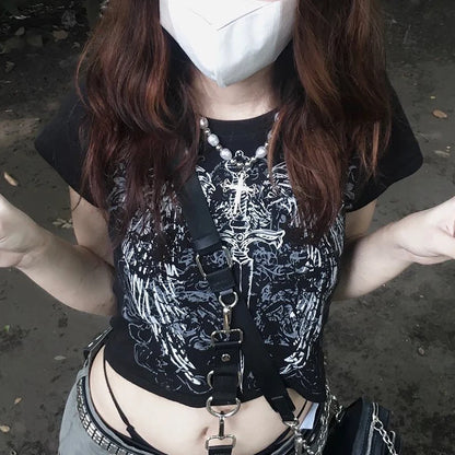 90s FUTURE MILF Stars Print T-shirts Fashion Casual O Neck Short Sleeve Crop Tops Y2K Summer Sexy E-girl Baby Tee Women Clothing - AMULET RING STORE