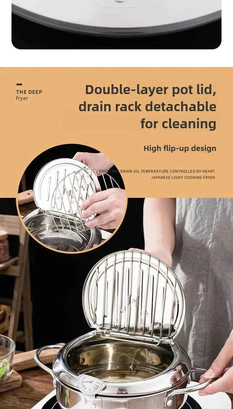 Multifunctional deep fryer with Thermometer and Oil Drip Drainer Rack Household Double Bottom Gas Induction Cooker Kitchen Tools