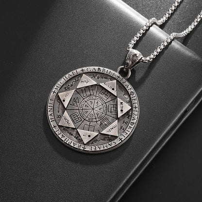 Seven Angels Magic Circle Solomon's Seal Necklace Pendant Men's Lucky Amulet