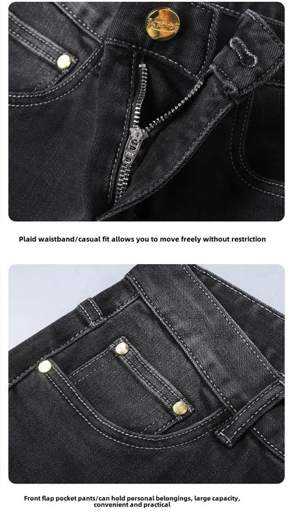 H Home Autumn/Winter Thickened European Style High-End Jeans Men's Trendy Brand Slims Smooths Your Silhouette Small Footed Trend