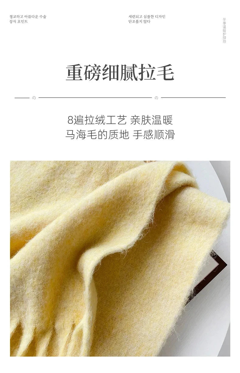 Korean Version Stylish Solid Scarf Women Men Autumn Winter Wool Blend Soft Pulled Mufller Female Male Versatile Pink Shawl Girl