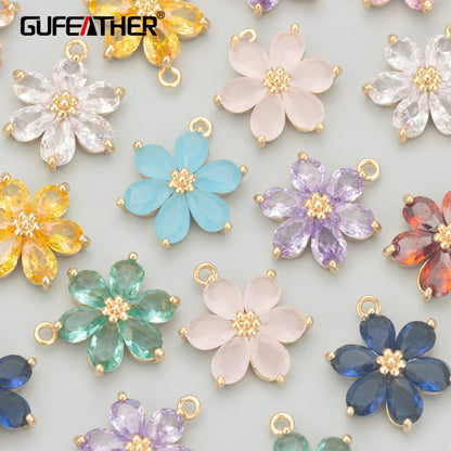 GUFEATHER,6pcs/lot,MC78,jewelry accessories,18k gold plated,nickel free,copper,zircon,hand made,flower shape,charms,diy pendants - AMULET RING STORE