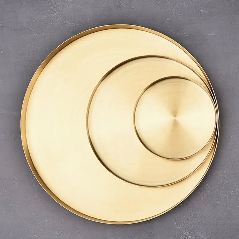12/20/30cm Decorative Golden Nordic Round Tray Stainless Steel Luxury Jewelry Tea Coffee Cup Tray Home Car Keys Storage Trays - AMULET RING STORE