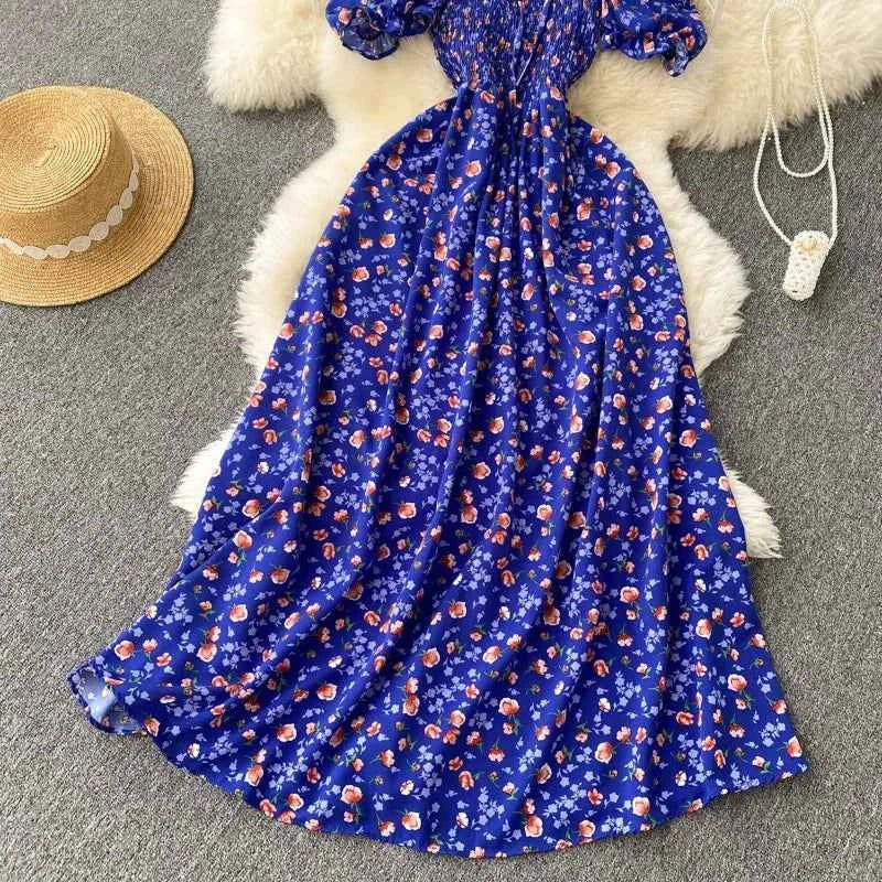 YuooMuoo Romantic Floral Print Long Dress 2024 New Summer Off Shoulders Puff Sleeve Big Swing Women Dress Korean Party Vestidos