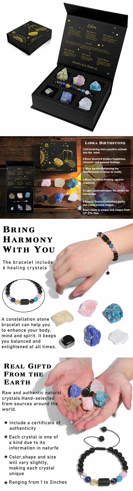 Aries Bracelet Birthday Gift Box To Friend Family Constellation Sign Braided Bracelet With 6 Natural Stone Jewelry For Women Men