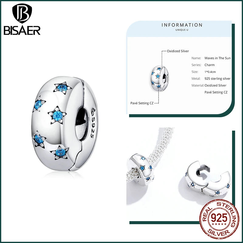 BISAER 925 Sterling Silver Charm Ocean Style Fish Dolphin Mermaid Shell Blue CZ Bead For Necklace&Bracelet DIY Fine Jewelry Gift - AMULET RING STORE