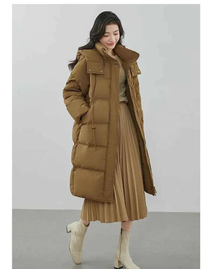 Ultra-Warm Down Jacket for Women 2025 Winter New Arrival Hooded, Knee-Length, Thickened, Waist-Defining, Versatile Coat