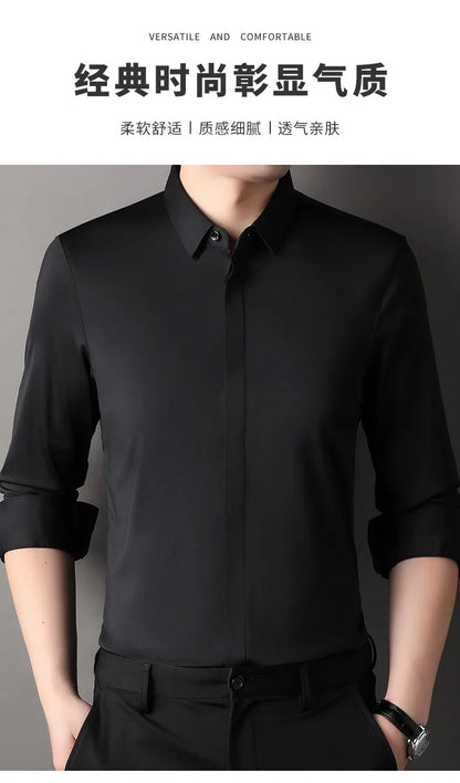 Mulberry Silk Business Dress Shirt - Men's Wrinkle Resistant