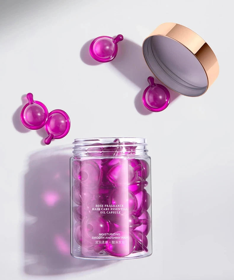 Hair Styling Serum for Frizzy & Dry Hair Rose Essence Oil Capsules Leave-in Anti Frizz Conditioner Repairs Dry, Damaged Hair - AMULET RING STORE