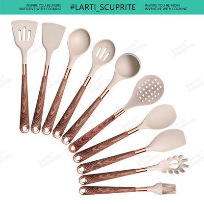 Good Quality Silicone Kitchen Utensils Set Rose Gold Plated Handle Cooking Tool Non-stick Heat Resistant Kitchenware Accessories