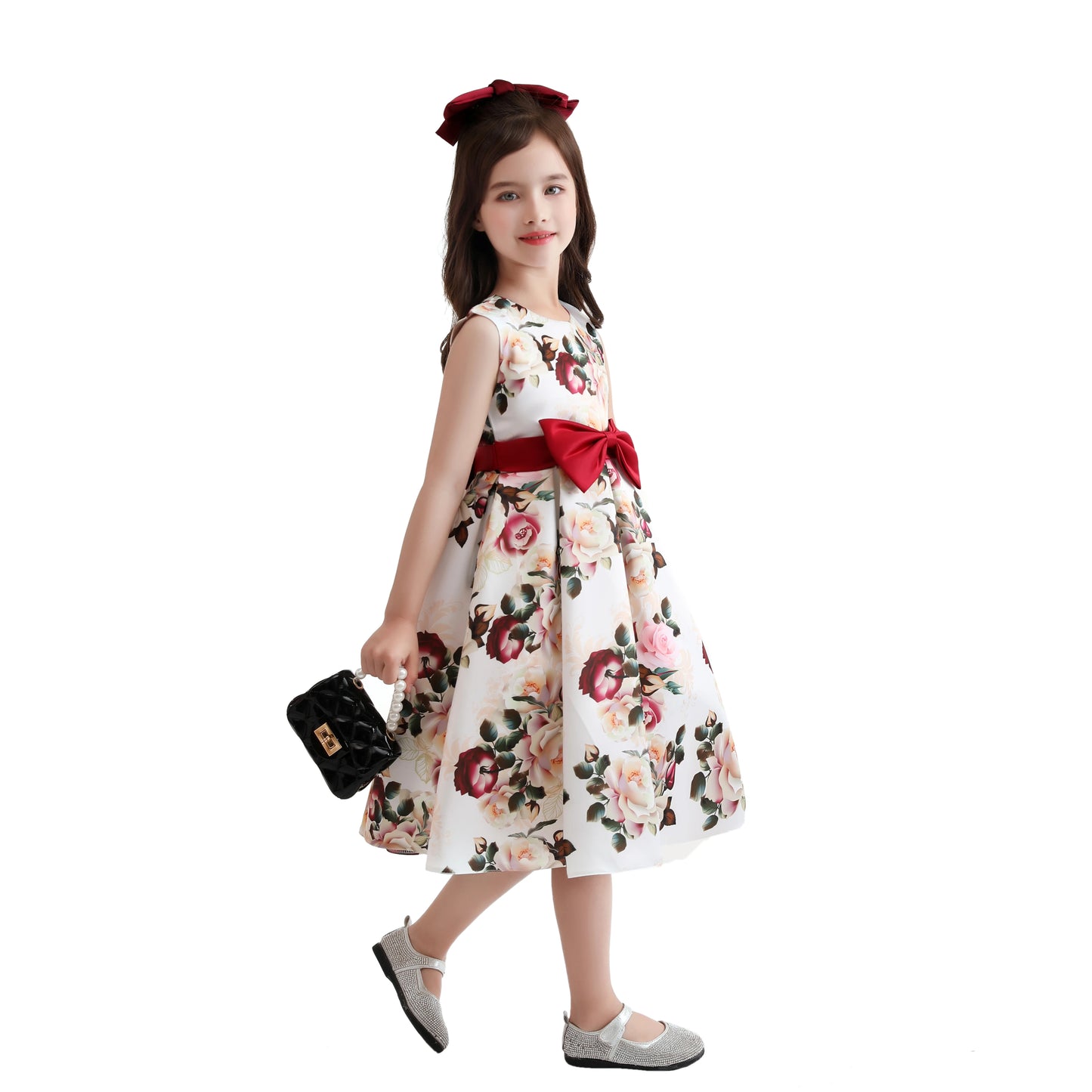 Girls' formal dress dress, printed princess dress, children's dress, flower performance outfit, children's dress