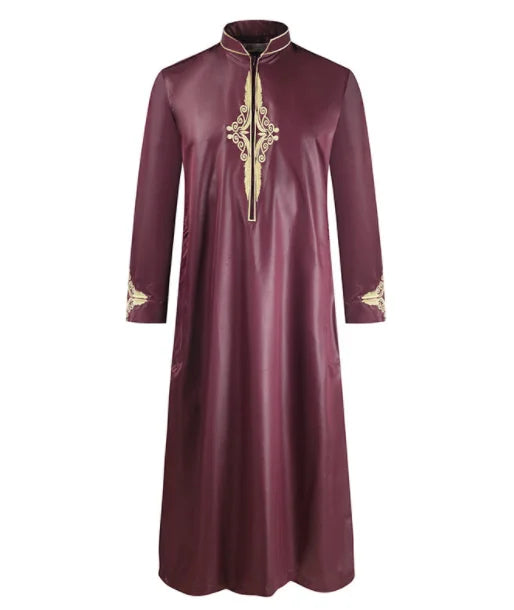 Men's Long Sleeved Dubai Türkiye India Loose Islamic Collar Dress Jubba Thobe Ramadan Muslim Abaya Gown Solid House