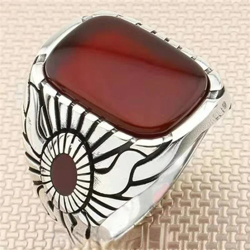 Red Emerald Men's Ring Turkey Retro Domineering Personality Ring