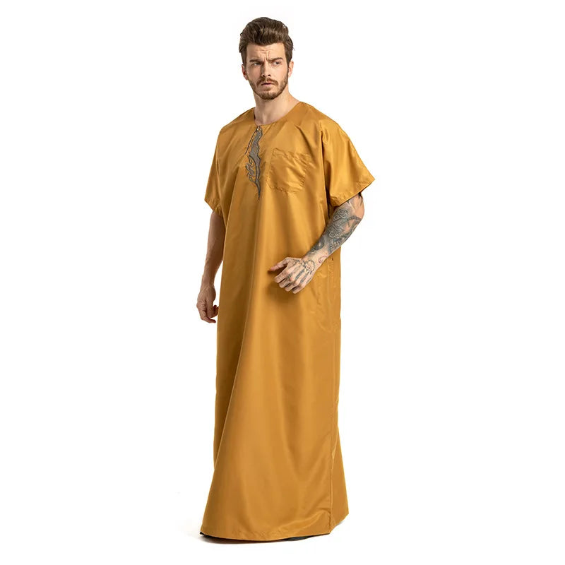 fashion muslim abayas for men embroidery round neck short sleeve full length arab fashion robes prayers clothing