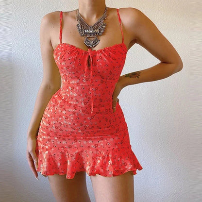 Women's Sexy Casual Home Small Floral Camisole Dress Summer Comfortable Skirt - AMULET RING STORE